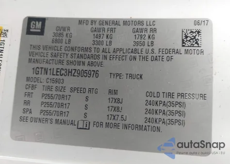 2017 GMC Sierra 1500 from USA, damaged, VIN 1GTN1LEC3HZ905976